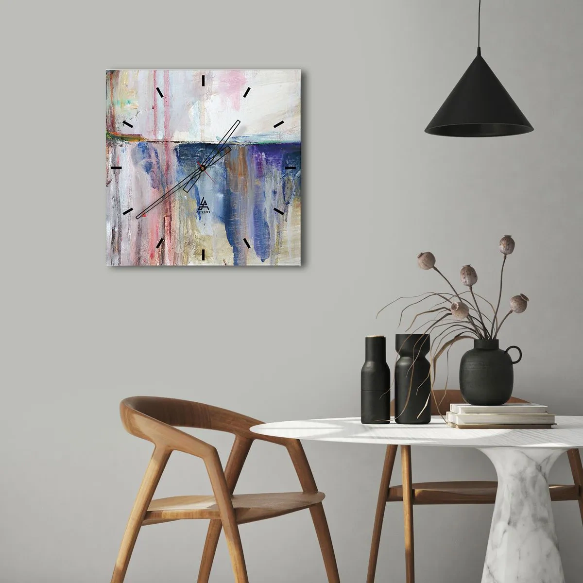 Väggklocka - Klocka på glas - Färgrika intryck och associationer - 40x40 cm