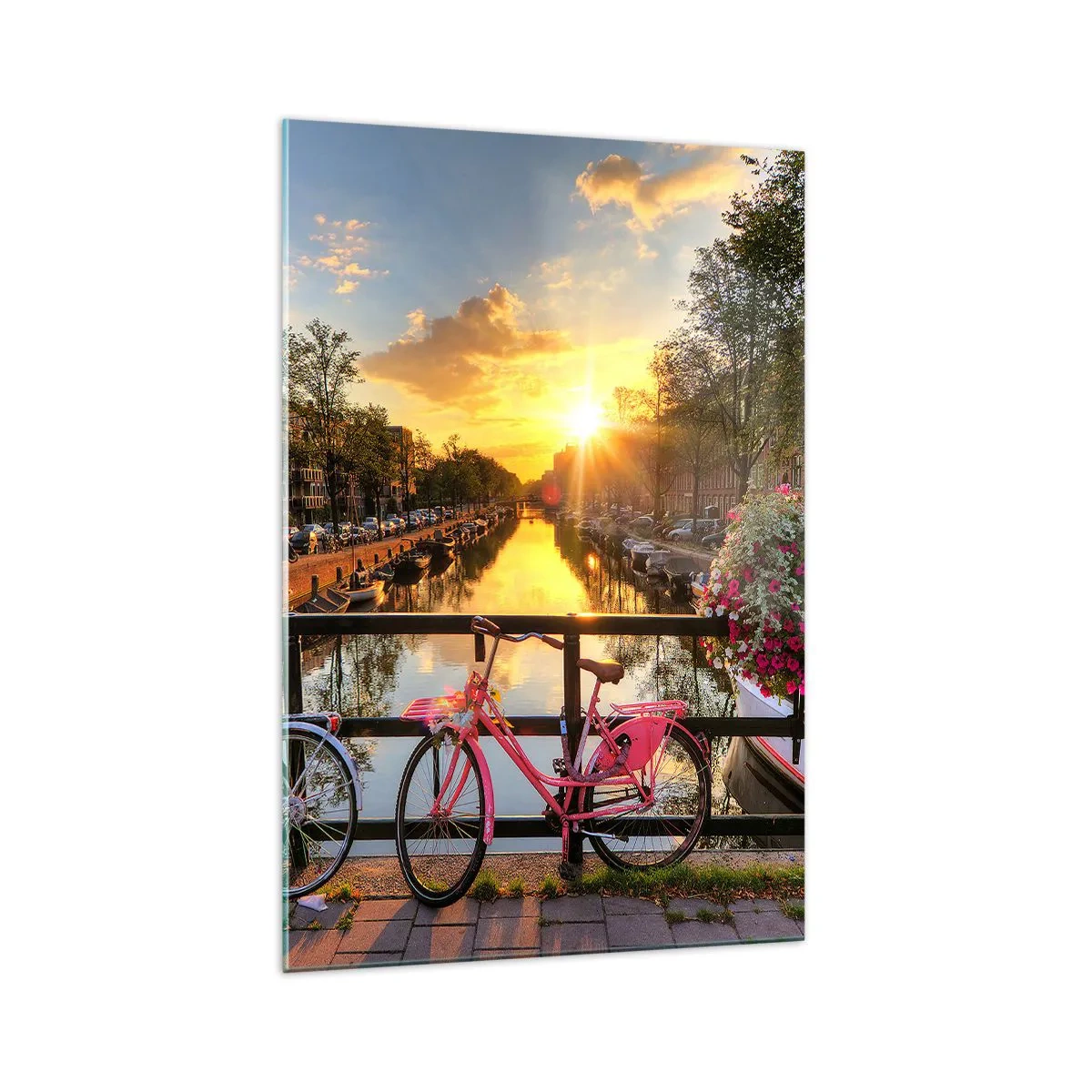 Glastavla - Bild på glas - Vårmorgon i Amsterdam - 70x100 cm