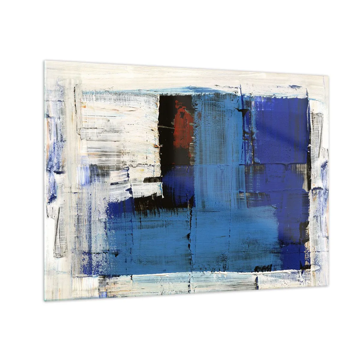 Glastavla - Bild på glas - En abstrakt komposition med en dominerande blå färg. - 70x50cm - Det blåas hemlighet - Modern väggdekoration för vardagsrum och sovrum ARTTOR