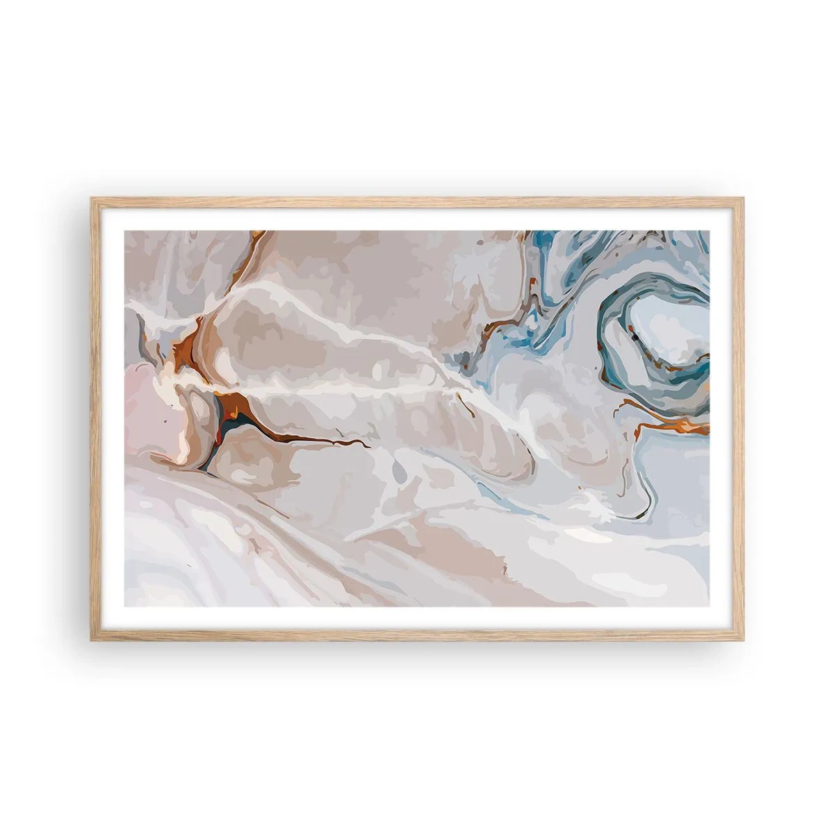 Affisch i ram av ljusek - Blåa meanderlopp under vithet - 91x61 cm