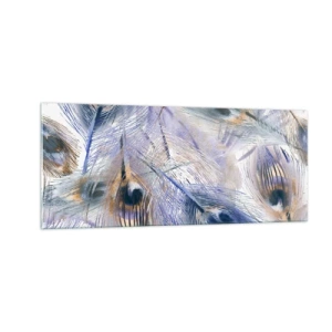 Glastavla - Bild på glas - Komposition med påfågelsfjädrar - 100x40 cm