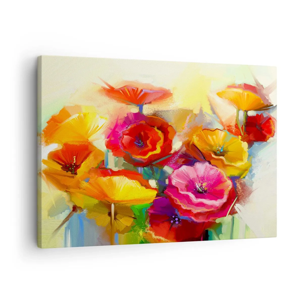 Canvastavla - Bild på duk - Färgglada abstrakta blommor på en ljus bakgrund - 70x50cm - Inte bara rött - Modern väggdekoration för vardagsrum och sovrum ARTTOR