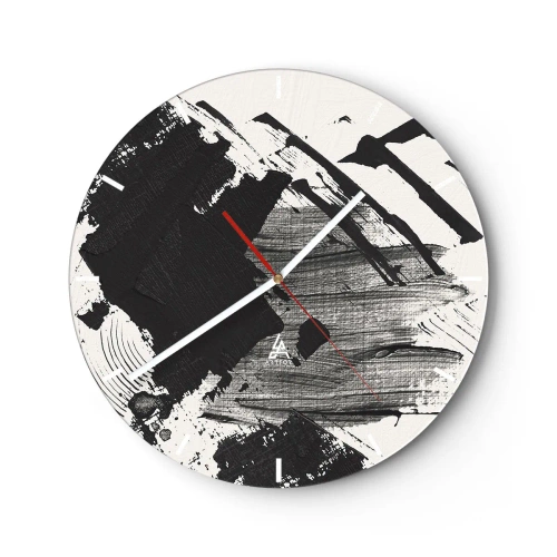 Väggklocka - Klocka på glas - Abstraktion - uttrycket av svart - 40x40 cm