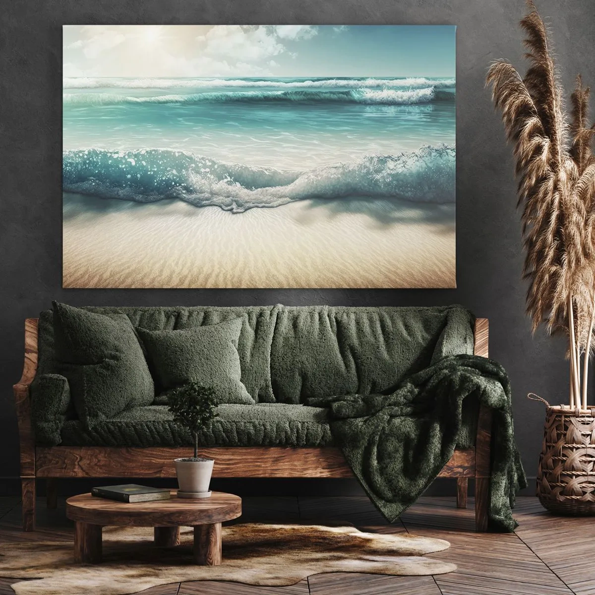 Canvastavla - Bild på duk - Havsvågor på en ljus sandstrand - 70x50cm - Lugnet i havet - Modern väggdekoration för vardagsrum och sovrum ARTTOR