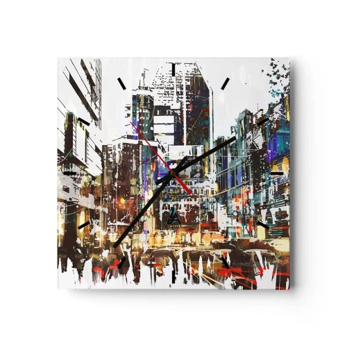 Väggklocka - Klocka på glas - Blinkande stad - 30x30 cm