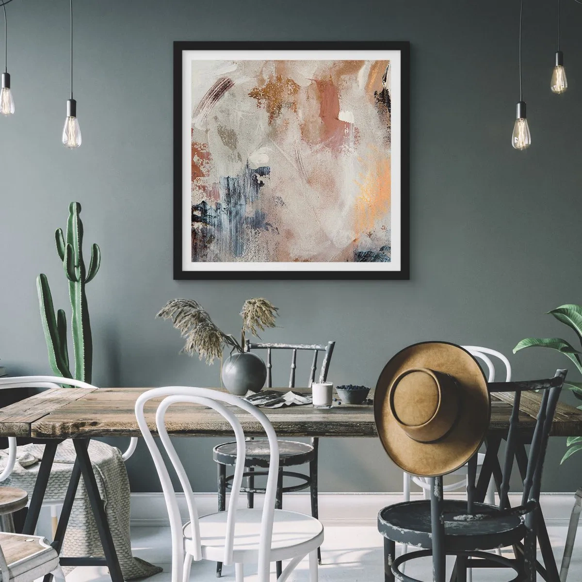 Affisch i svart ram - Dimmig abstraktion - 60x60 cm