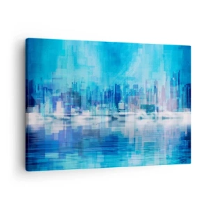 Canvastavla - Bild på duk - Abstrakt stadspanorama i nyanser av blått - 70x50cm - Försänkta i blått - Modern väggdekoration för vardagsrum och sovrum ARTTOR