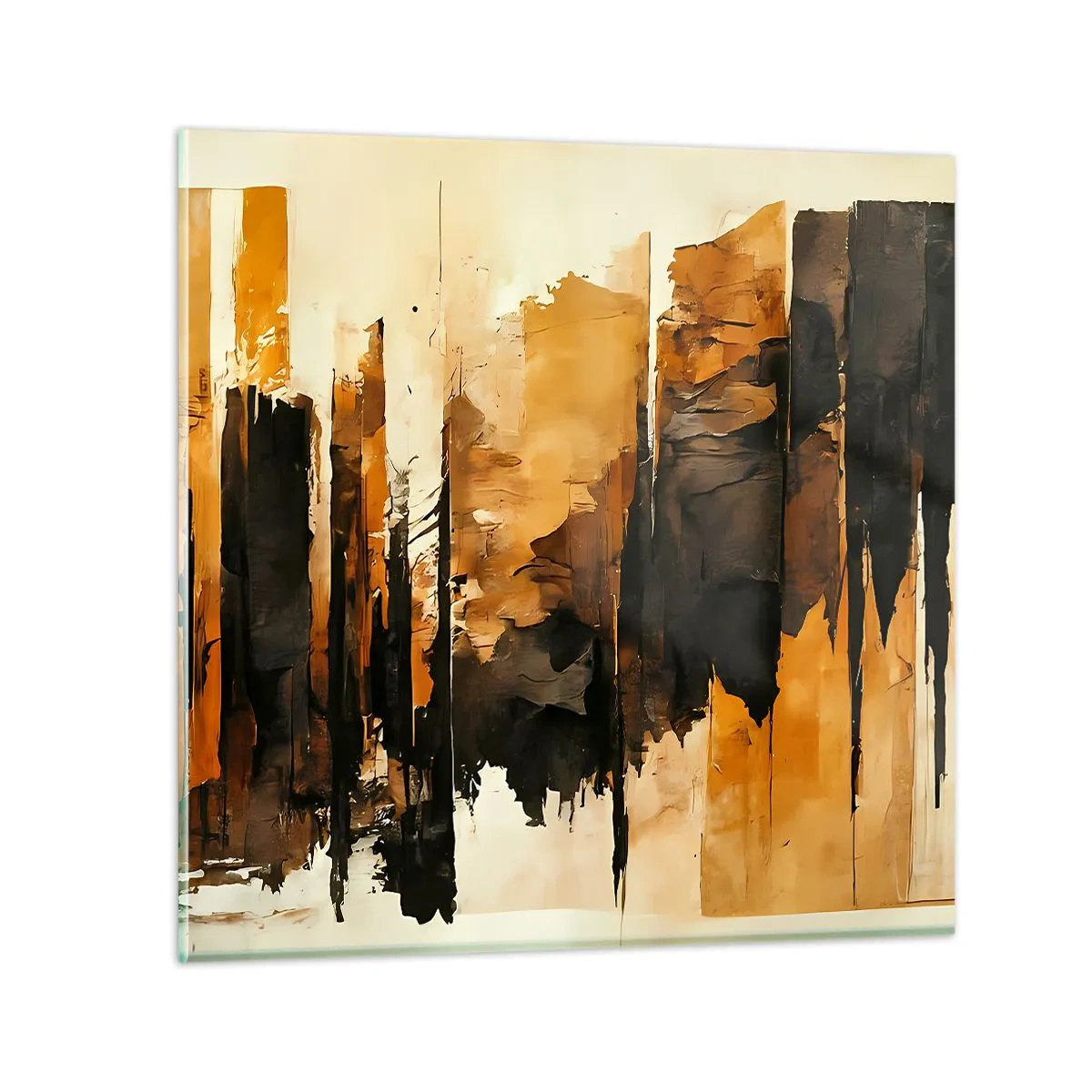 Glastavla - Bild på glas - Harmoni av svart och guld - 70x70 cm