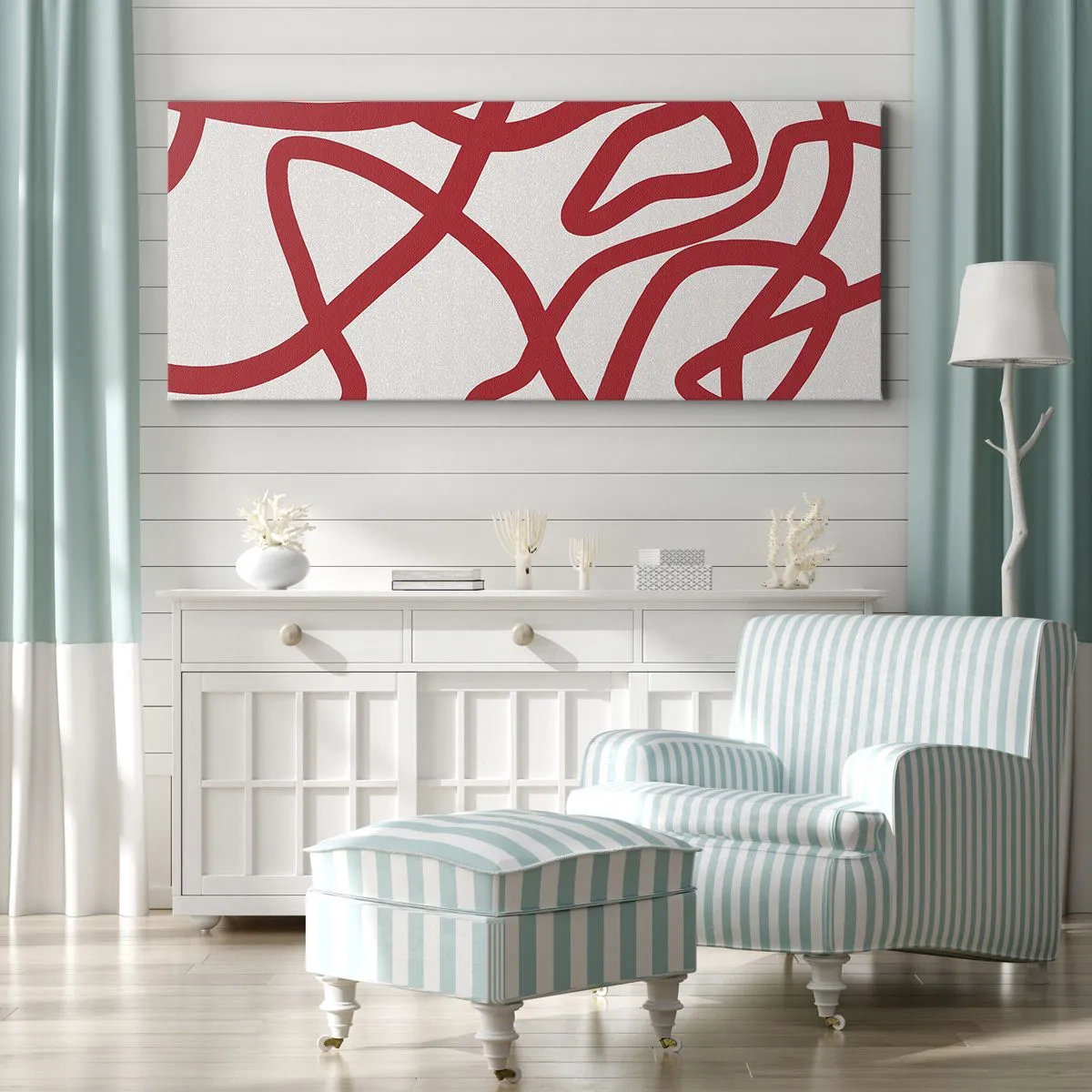 Canvastavla - Bild på duk - Rött på vitt - 100x40 cm