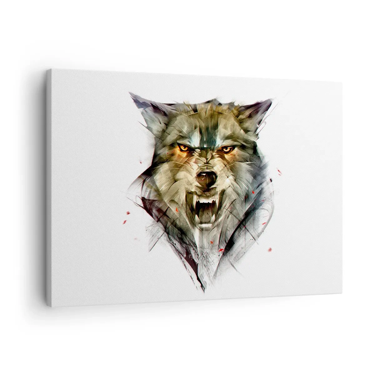 Canvastavla - Bild på duk - En farlig varg i en dynamisk, konstnärlig form - 70x50cm - Stå stilla! - Modern väggdekoration för vardagsrum och sovrum ARTTOR