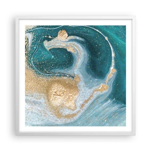 Affisch i vit ram - Guld- och turkosvirvel - 60x60 cm