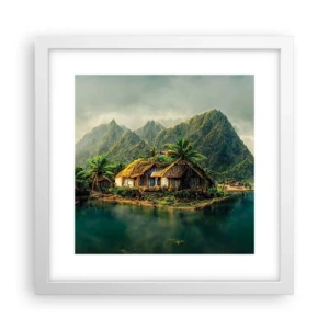 Affisch i vit ram - Tropiskt paradis - 30x30 cm