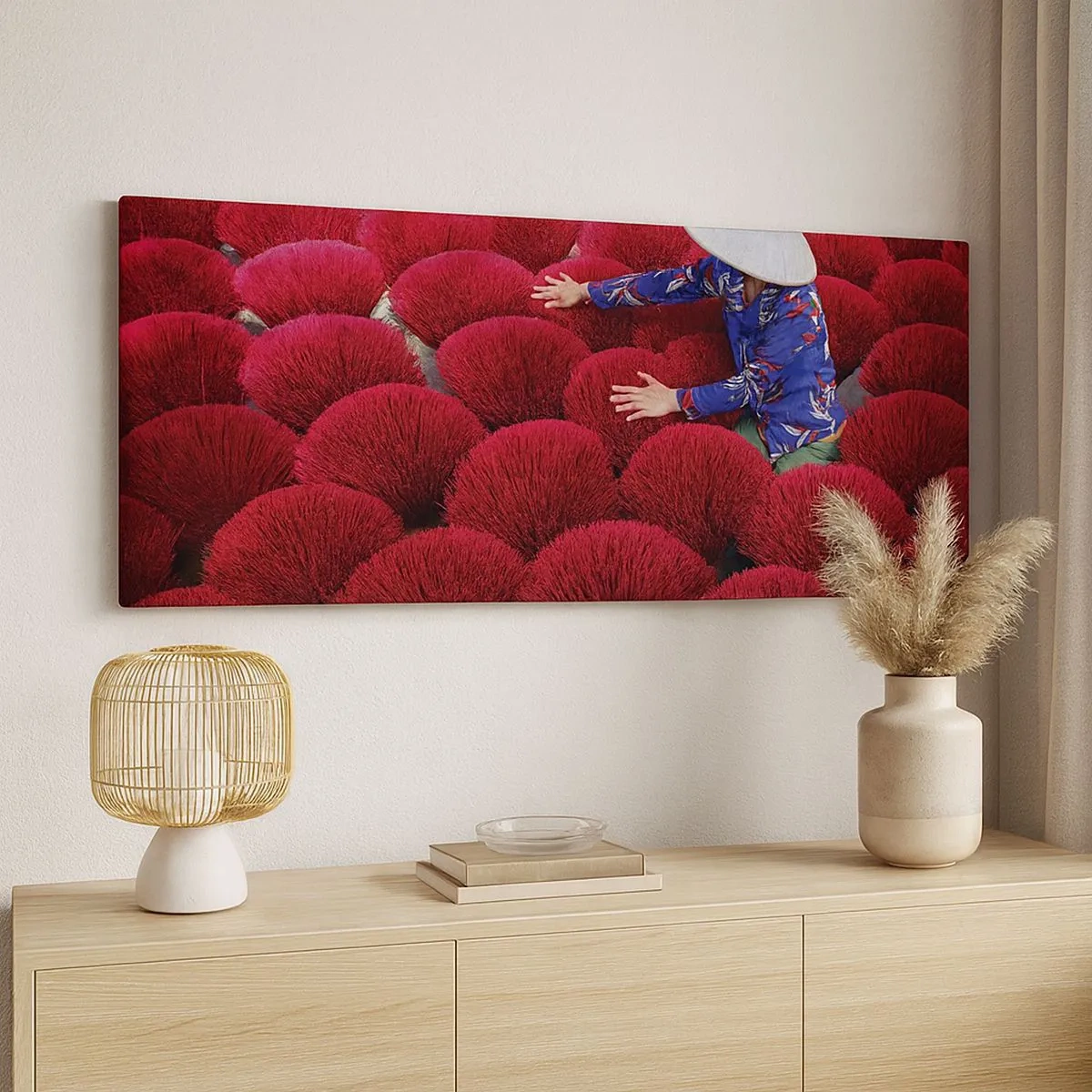 Canvastavla - Bild på duk - På ett risfält - 100x40 cm