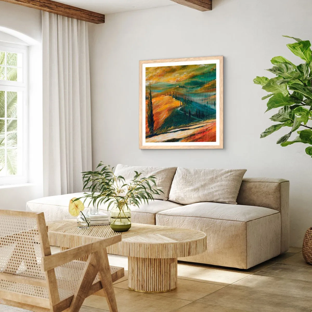 Affisch i ram av ljusek - Toskanskt landskap - 40x40 cm