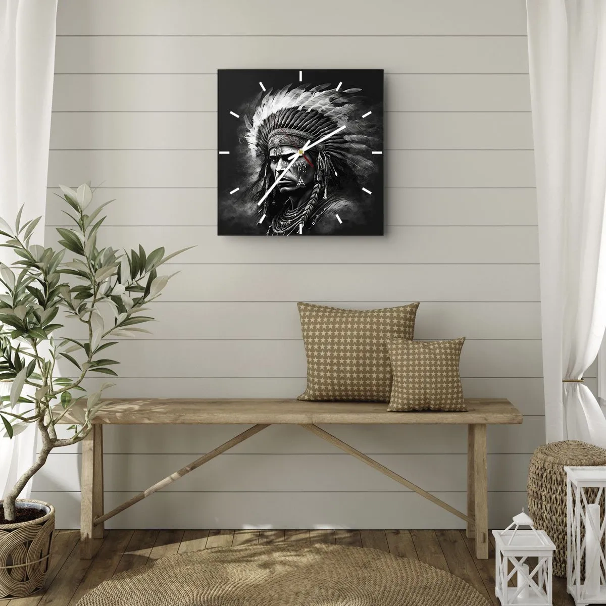 Väggklocka - Klocka på glas - Hövding och krigare - 40x40 cm