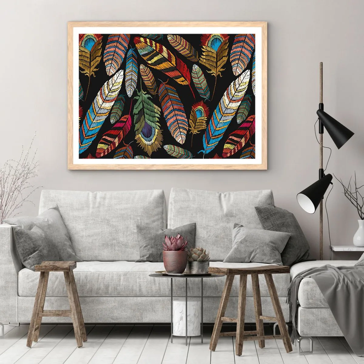 Affisch i ram av ljusek - Fågelkarneval - 100x70 cm