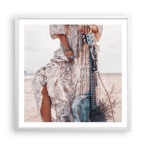 Affisch i vit ram - Flower power på väg - 60x60 cm