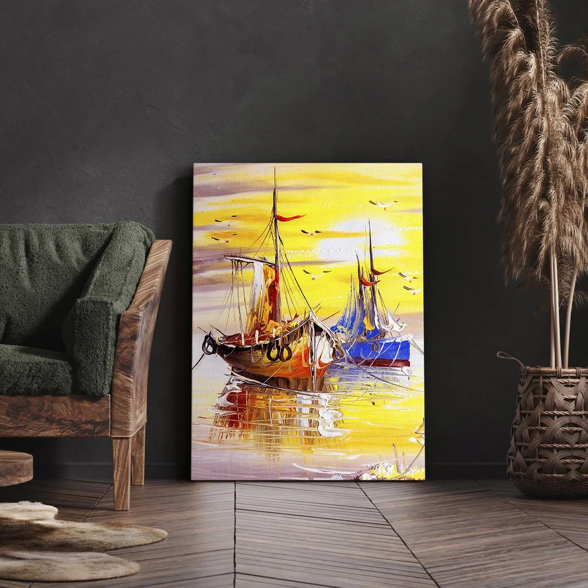 Canvastavla - Bild på duk - Välförtjänt vila i hamnen - 50x70 cm