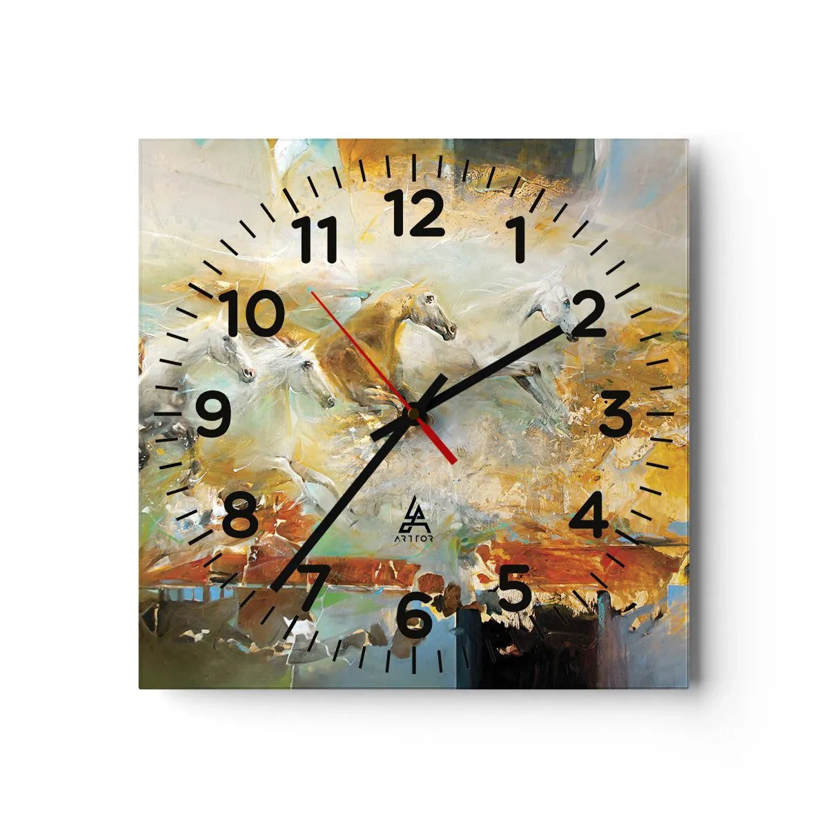 Väggklocka - Klocka på glas - Galopp genom ljuset - 30x30 cm