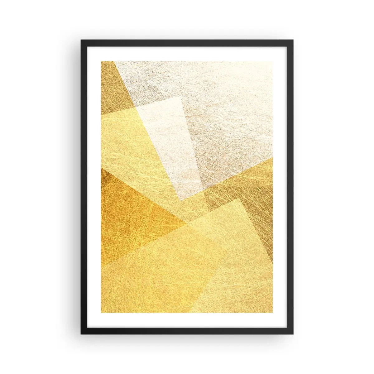 Affisch i svart ram - Gyllene geometrisk abstraktion med metallisk effekt - 50x70cm - Geometriskt väder - Modern väggdekoration för vardagsrum och sovrum ARTTOR