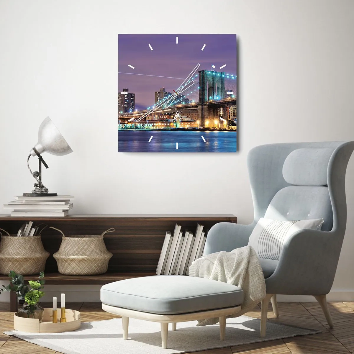 Väggklocka - Klocka på glas - Brooklyn-bron sedan många år - 30x30 cm