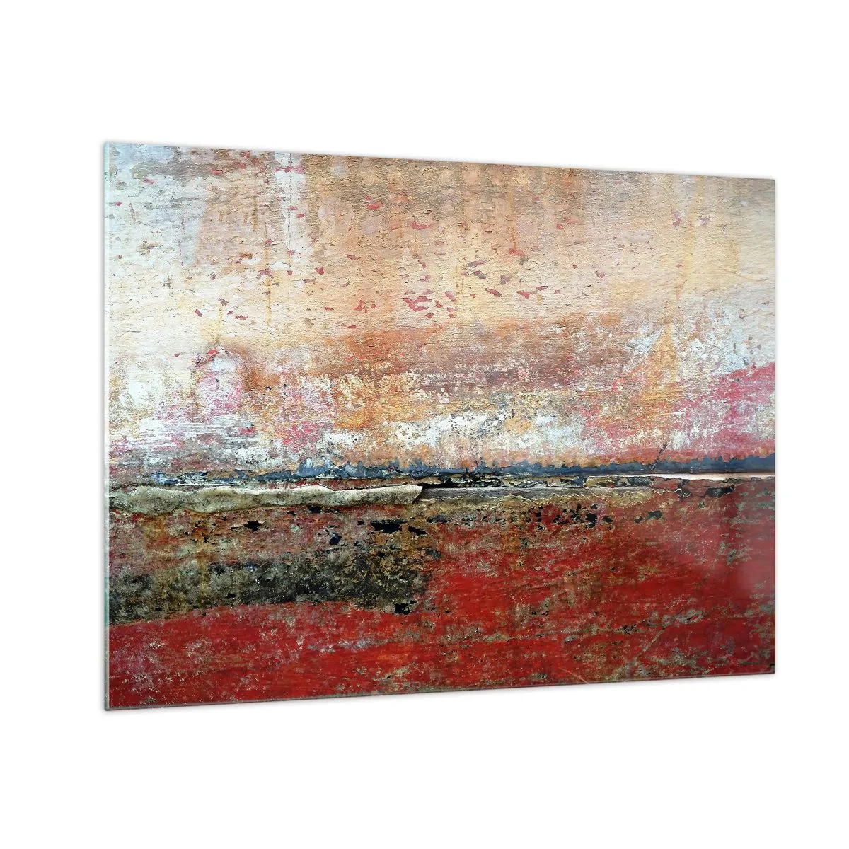 Glastavla - Bild på glas - Abstrakt textur i nyanser av rött och ockra - 70x50cm - Kanske är det havet - Modern väggdekoration för vardagsrum och sovrum ARTTOR