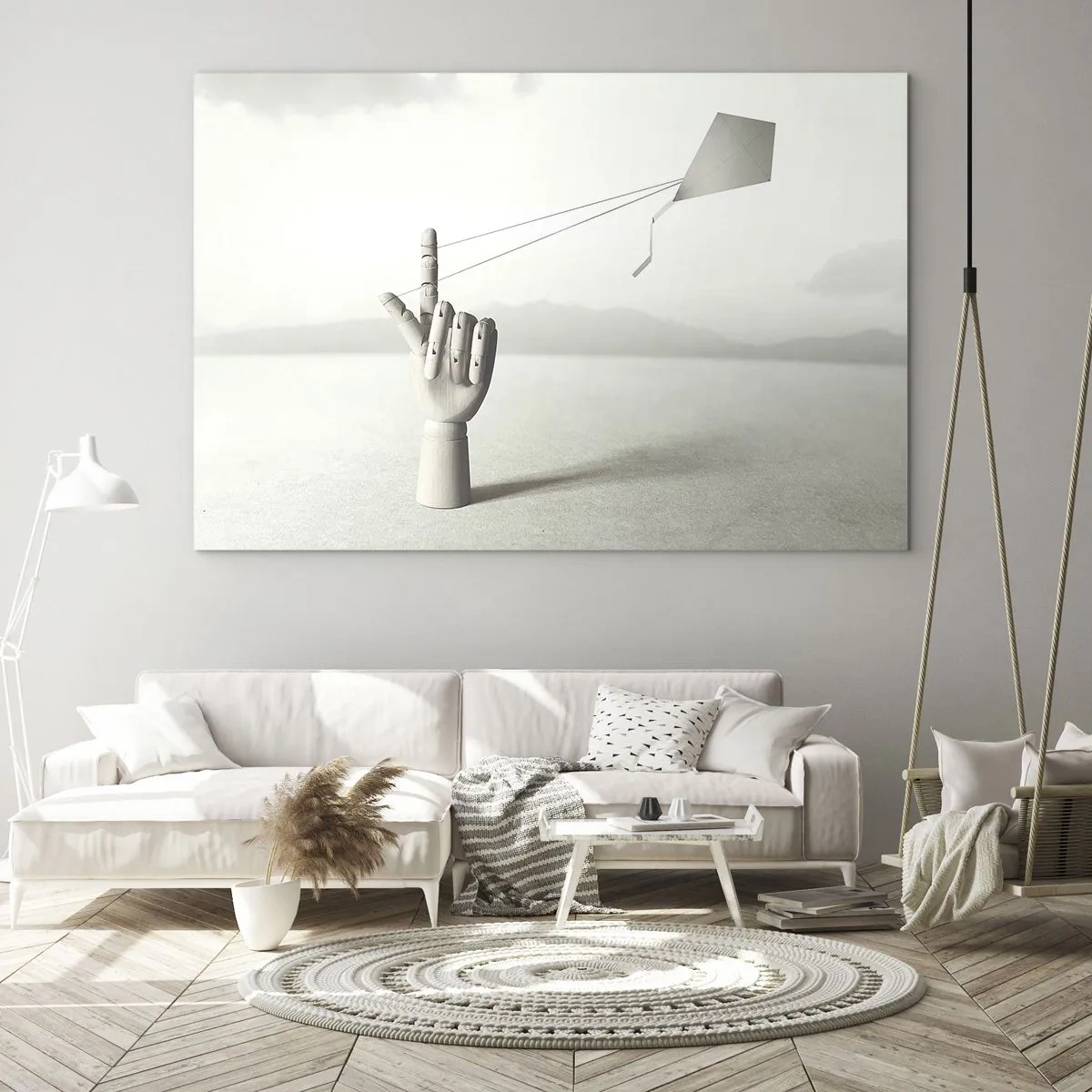 Glastavla - Bild på glas - En trähand som håller en flytande drake på fingret - 70x50cm - Test av styrka - Modern väggdekoration för vardagsrum och sovrum ARTTOR
