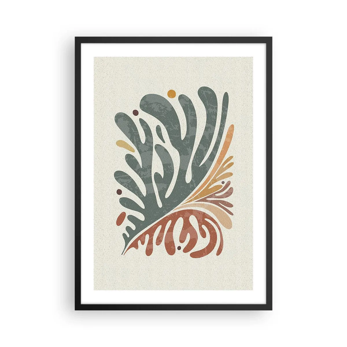 Affisch i svart ram - Botaniskt bladmönster i gröna och bruna toner - 50x70cm - Flerfärgat blad - Modern väggdekoration för vardagsrum och sovrum ARTTOR