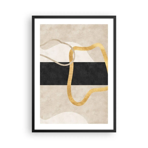 Affisch i svart ram - Abstrakt komposition med svart, guld och en neutral bakgrund - 50x70cm - Slingrande former - Modern väggdekoration för vardagsrum och sovrum ARTTOR