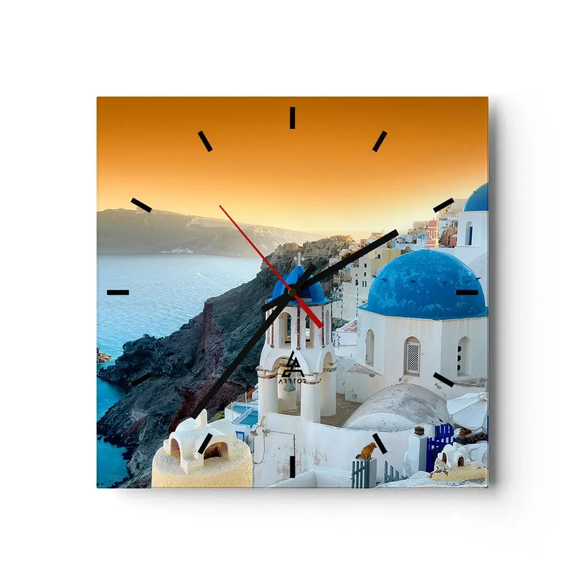 Väggklocka - Klocka på glas - Santorini - inbäddat i berg - 30x30 cm