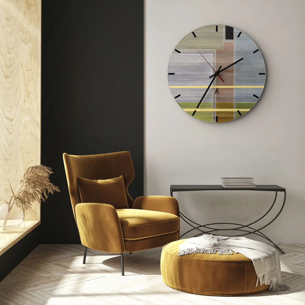 Väggklocka - Klocka på glas - Färgade rektanglar i horisontellt och vertikalt arrangemang - 30x30cm - Rakt och lugnt - Modern väggdekoration för vardagsrum, kök och sovrum ARTTOR