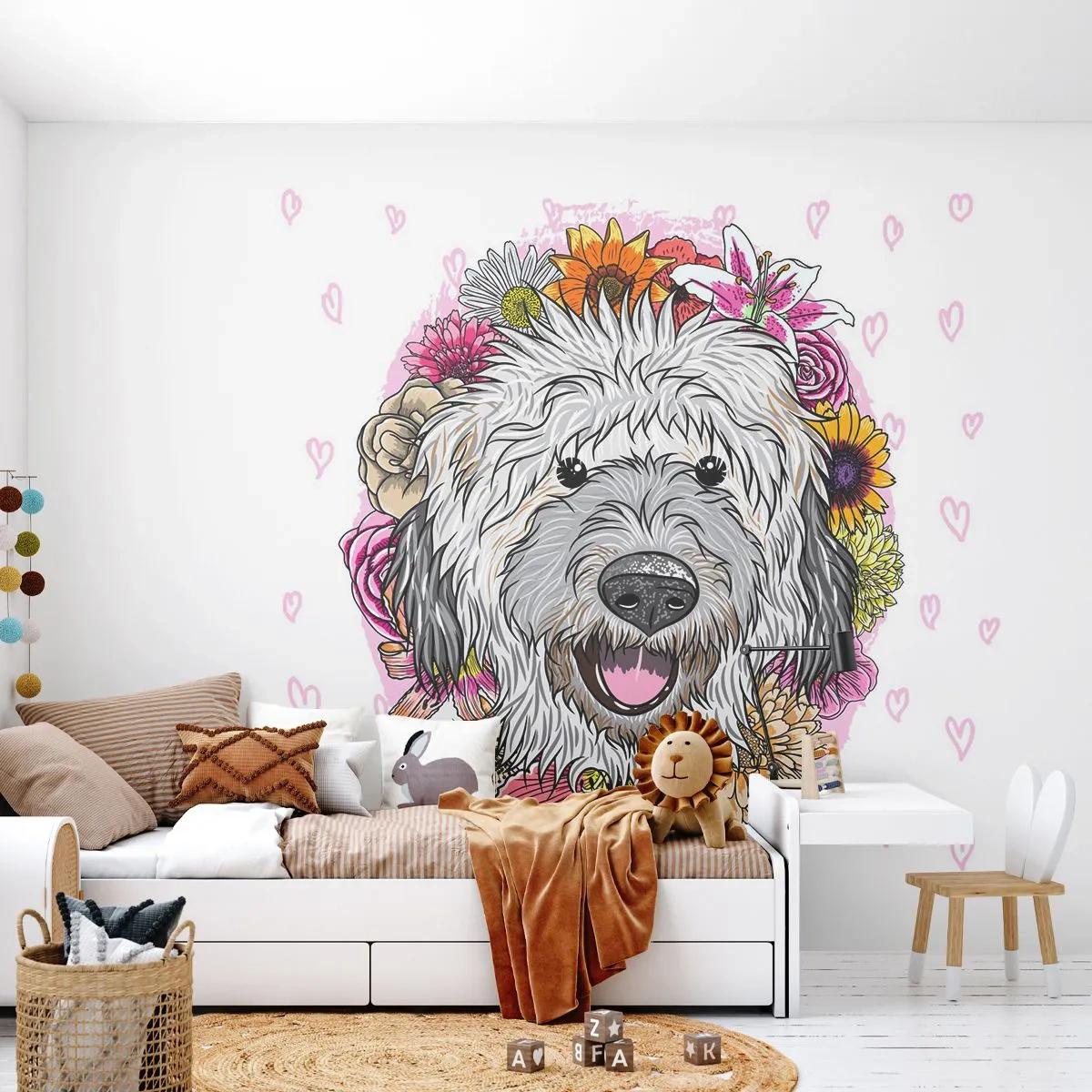 Självhäftande Fototapet Deluxe Sticker - Valpglädje - Abstraktion, Hund, För barn - 250x175 cm