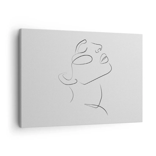 Canvastavla - Bild på duk - En minimalistisk skiss av en kvinnas ansikte i profil. - 70x50cm - Drömmens meander - Modern väggdekoration för vardagsrum och sovrum ARTTOR