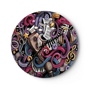 Väggklocka - Klocka på glas - Abstrakt komposition av musikaliska motiv och instrument - 30x30cm - Komplicerad melodi - Modern väggdekoration för vardagsrum, kök och sovrum ARTTOR