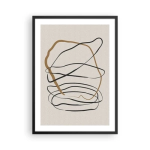 Affisch i svart ram - Minimalistisk abstraktion med dynamiska linjer - 50x70cm - Komposition: besittande dans - Modern väggdekoration för vardagsrum och sovrum ARTTOR
