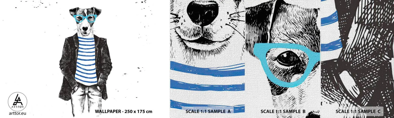 Provbit av fototapet Premium Canvas - Hundelegans - Abstraktion, Man, Hund - 100x30 cm