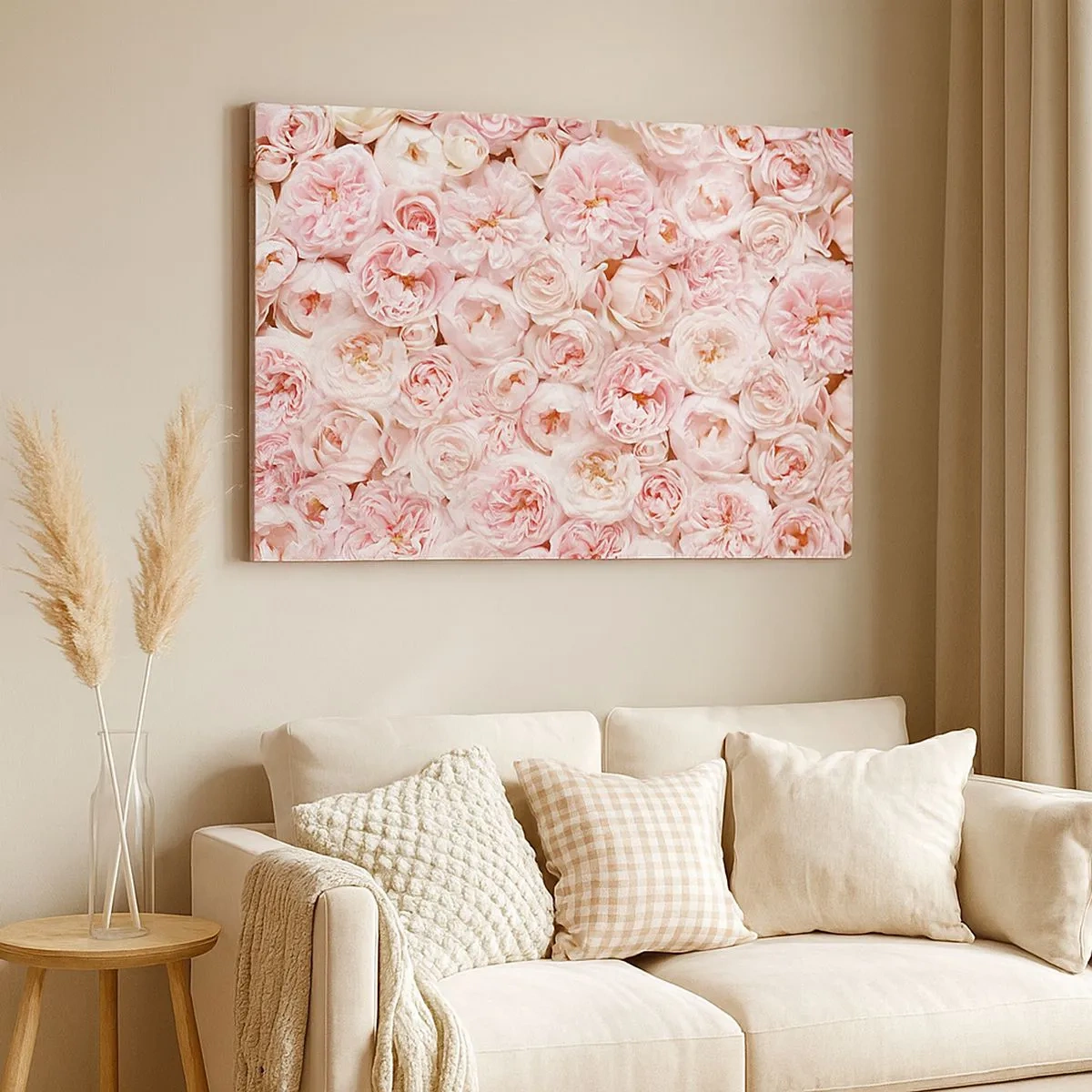 Canvastavla - Bild på duk - Fina rosor i nyanser av rosa över hela ytan - 70x50cm - Strödd med rosor - Modern väggdekoration för vardagsrum och sovrum ARTTOR