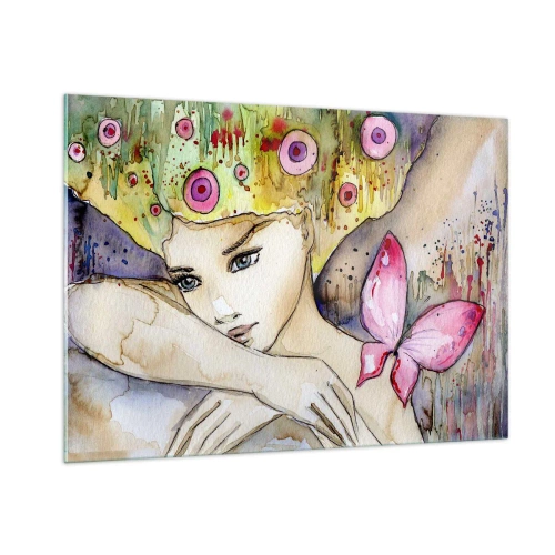 Glastavla - Bild på glas - fjärilprincessa - 100x70 cm