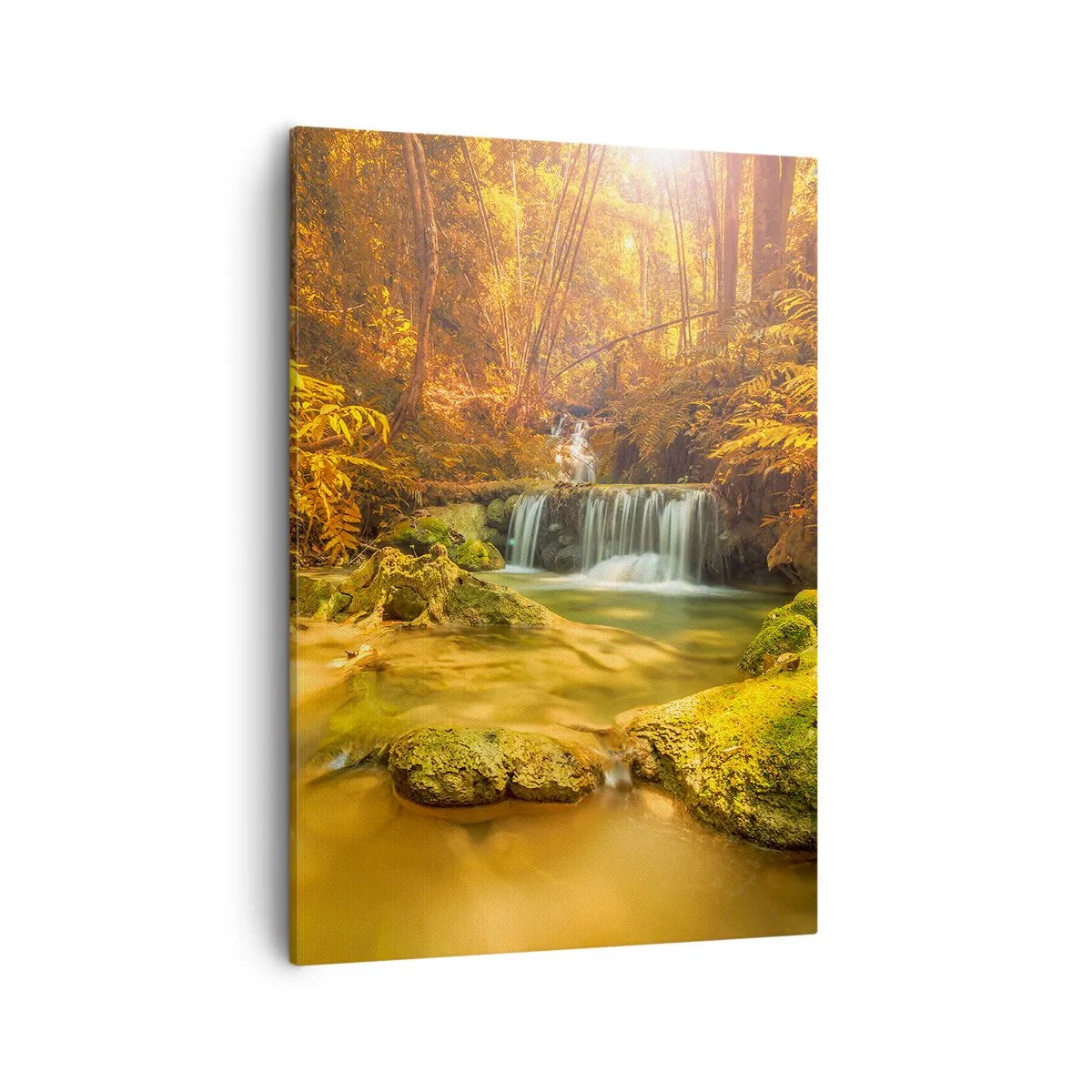 Canvastavla - Bild på duk - Skogkaskad i gult - 50x70 cm