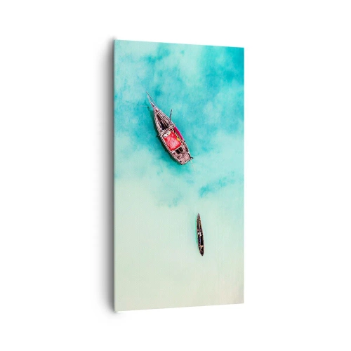 Canvastavla - Bild på duk - Högvatten på stranden i Zanzibar… - 65x120 cm