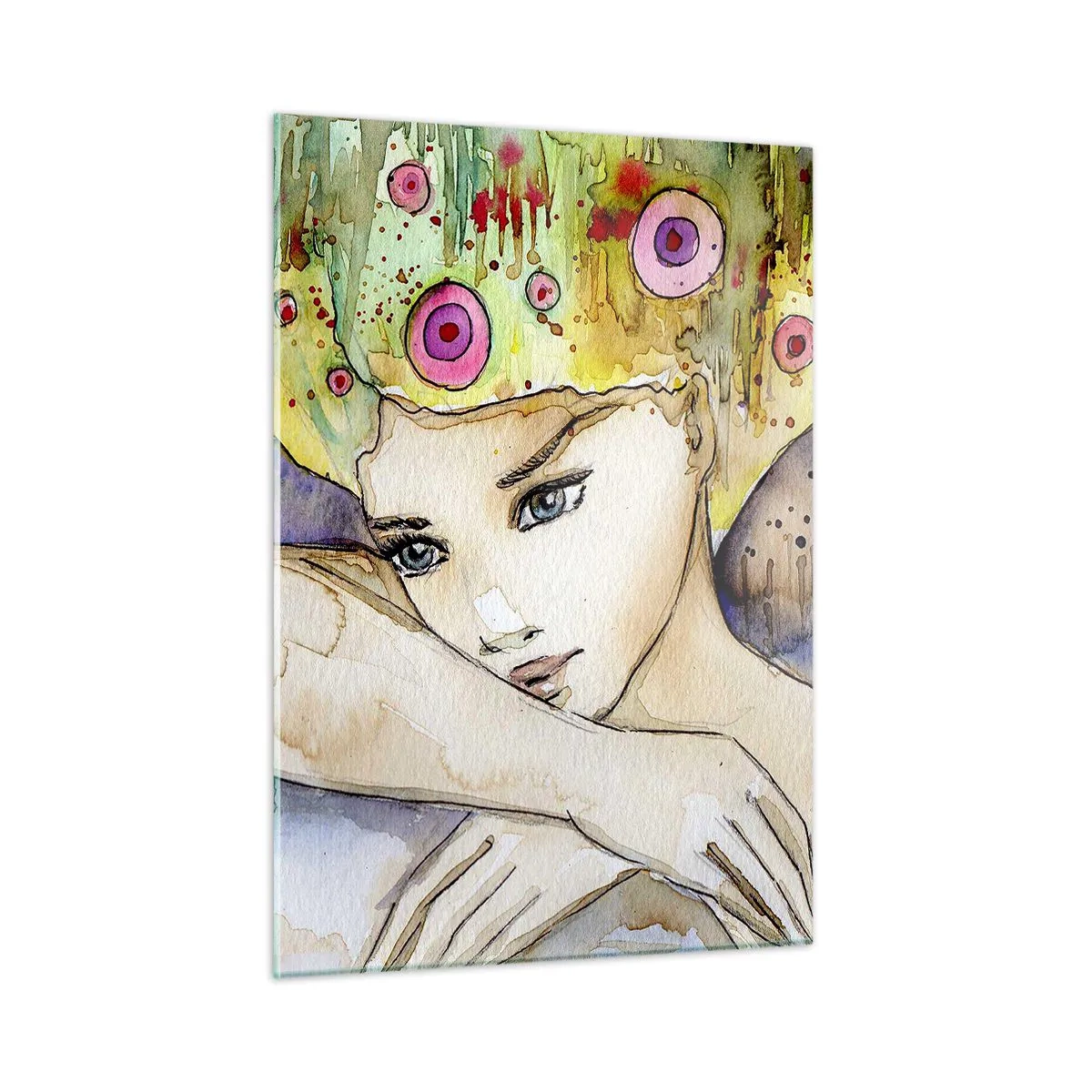 Glastavla - Bild på glas - fjärilprincessa - 50x70 cm