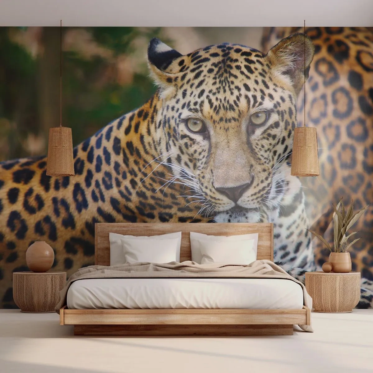 Fototapet Premium Canvas - Vild och lugn - Djur, leopard, Afrika - 250x175 cm