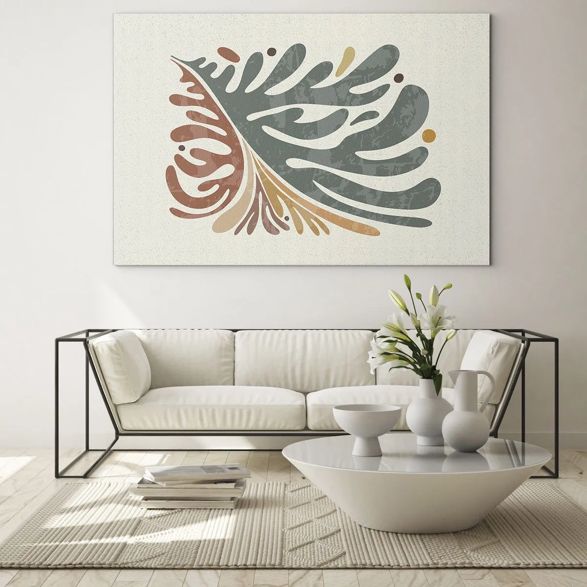 Glastavla - Bild på glas - Abstrakt löv i varma färger - 70x50cm - Flerfärgat blad - Modern väggdekoration för vardagsrum och sovrum ARTTOR