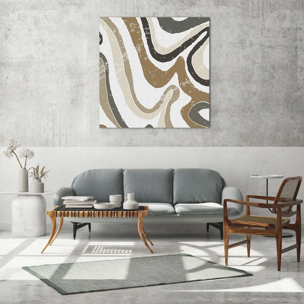 Glastavla - Bild på glas - Meandrar av jordnära färger - 70x70 cm