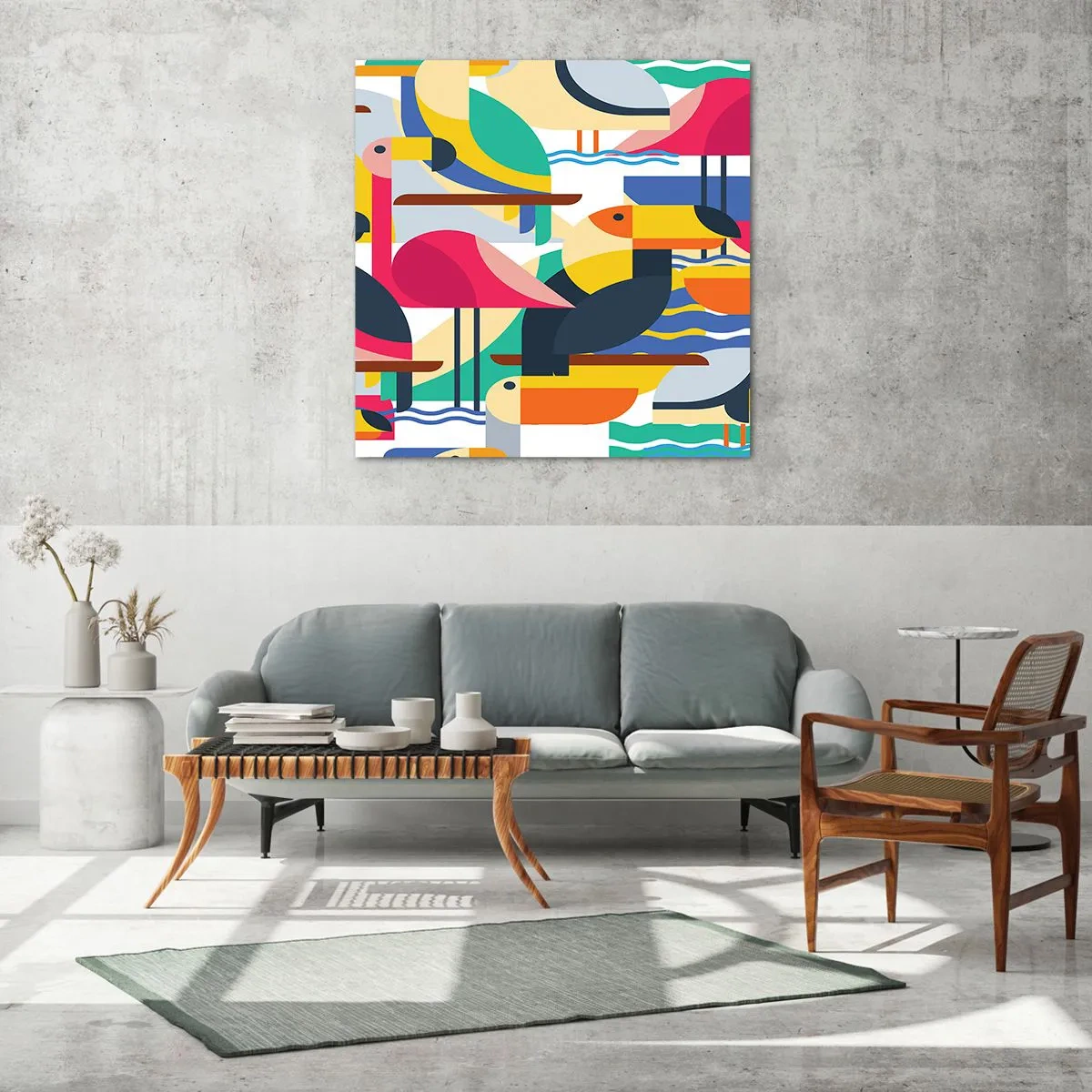 Glastavla - Bild på glas - Fågelparty - 60x60 cm