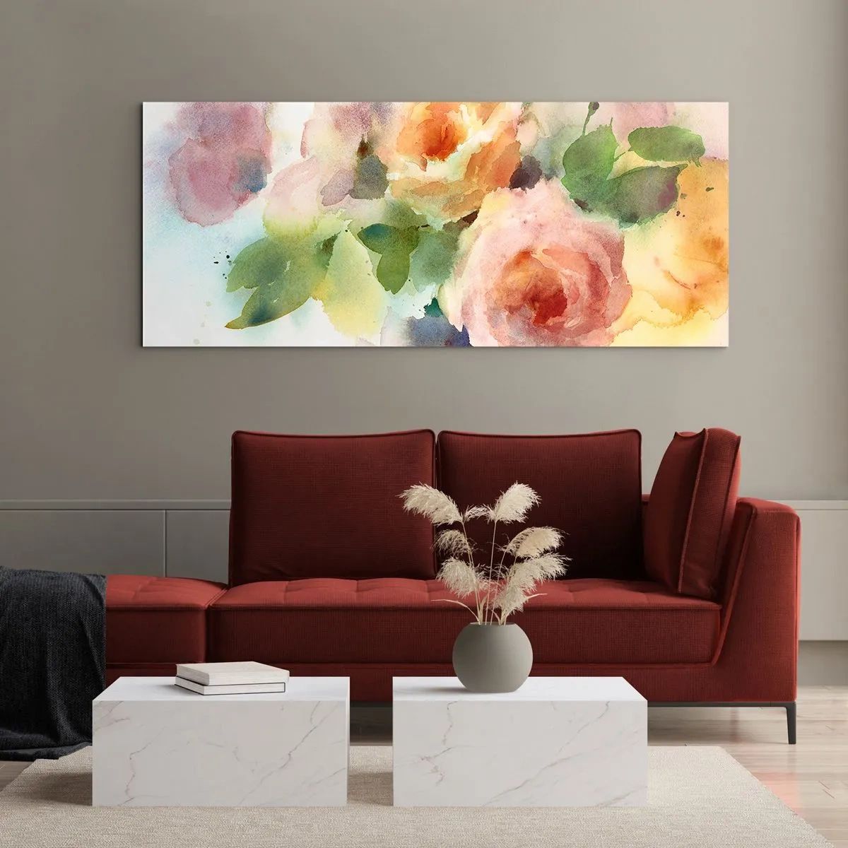 Glastavla - Bild på glas - Delikat som en akvarell - 100x40 cm