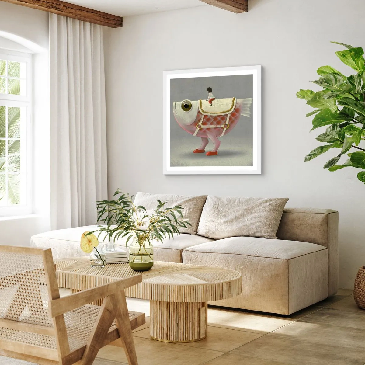 Affisch i vit ram - Fiskryttare - 60x60 cm