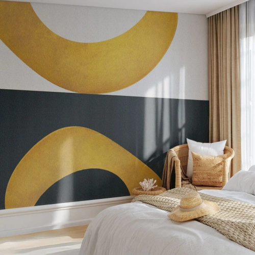 Fototapet Standard Eco - Gyllene abstrakta former på en svartvit bakgrund - 100x70cm - Öfr det första: guld - Modern väggdekoration för vardagsrum och sovrum ARTTOR