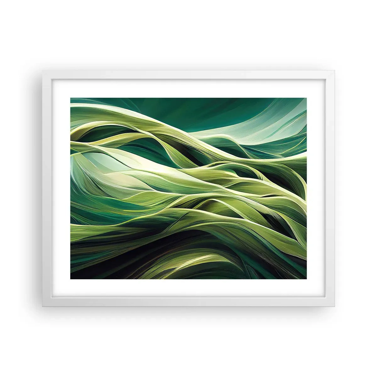 Affisch i vit ram - Ett abstrakt spel med grönt - 50x40 cm