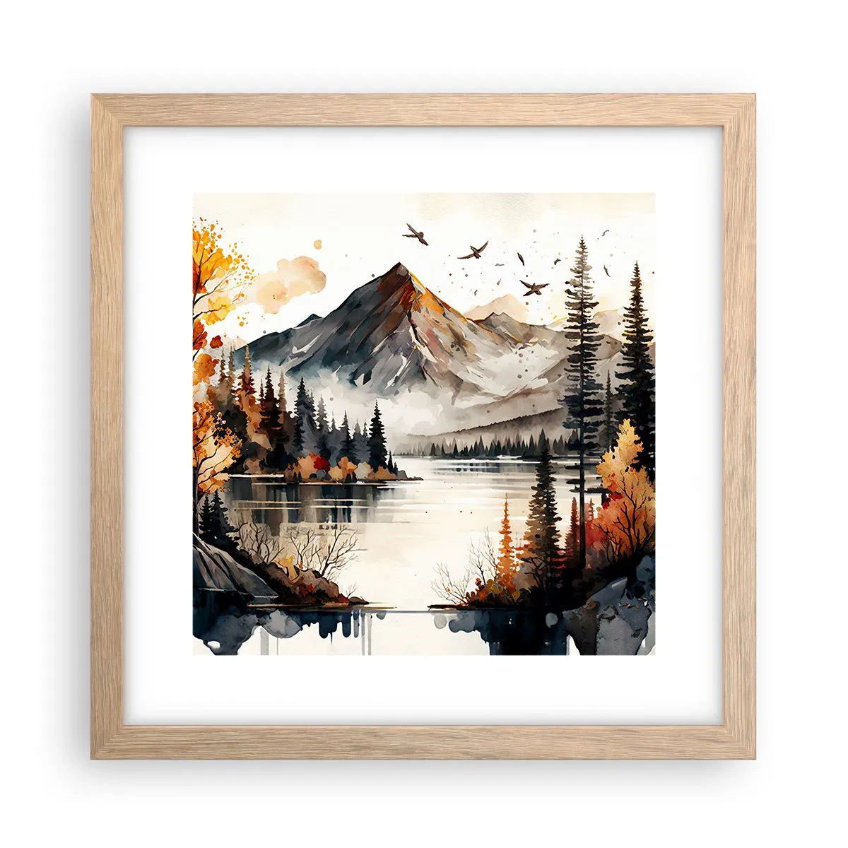 Affisch i ram av ljusek - Gyllene höst i fjällen - 30x30 cm